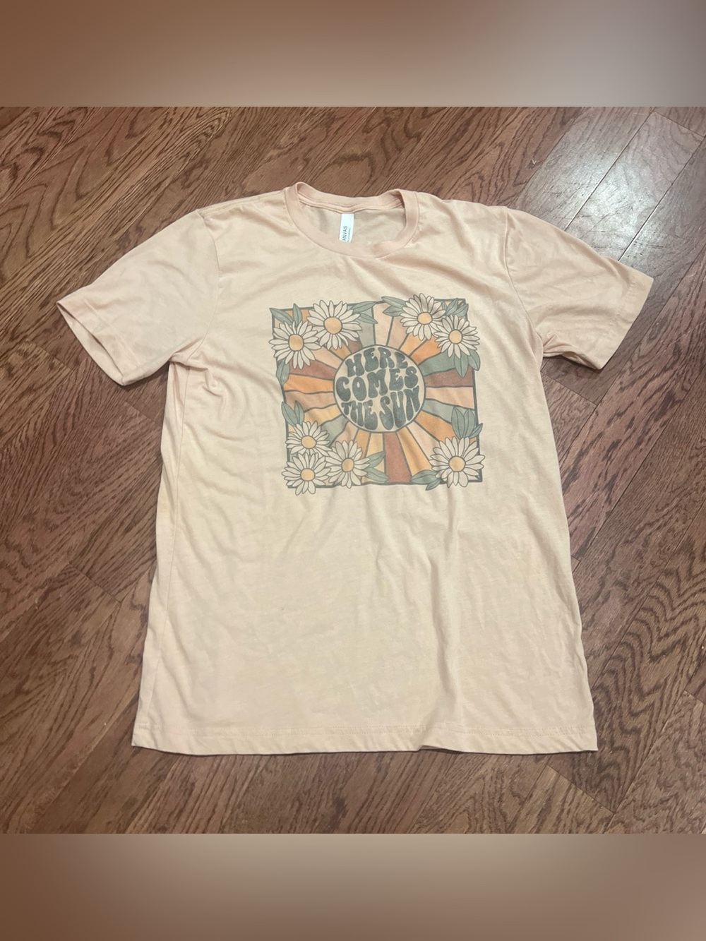 Bella Canvas Light Peach Retro 'Here Comes The Sun' Graphic Tee